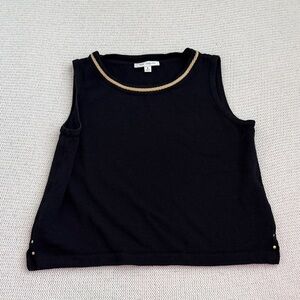 St. John Black Knit Sleeveless Shell with Gold Trim